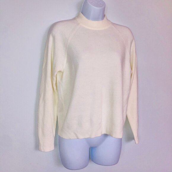 Vintage 90s Sweater Womens PM Off White Petite Zipper Back Pullover Soft - Picture 3 of 6